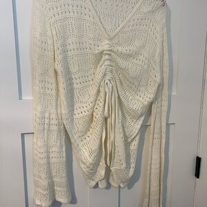 Cream Knit V-Neck Sweater